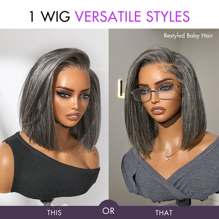 AiryFit Scalp Care Wigs -Salt and Pepper Glueless Minimalist HD Lace Bob Wig Pre-Cut Lace - US Only