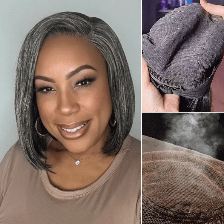 AiryFit Scalp Care Wigs -Salt and Pepper Glueless Minimalist HD Lace Bob Wig Pre-Cut Lace - US Only