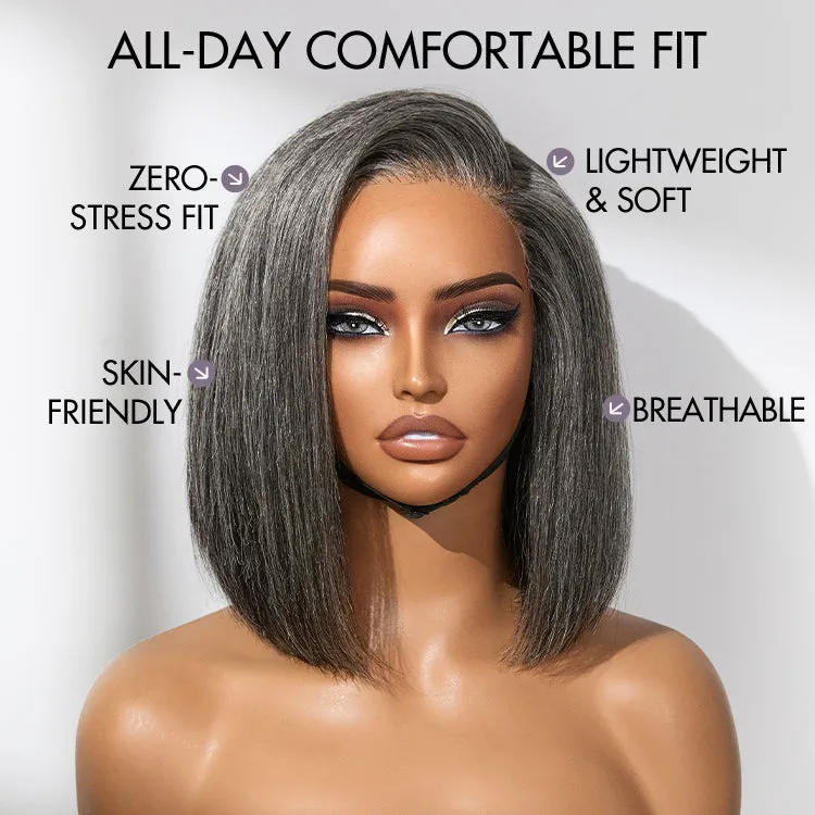 AiryFit Scalp Care Wigs -Salt and Pepper Glueless Minimalist HD Lace Bob Wig Pre-Cut Lace - US Only