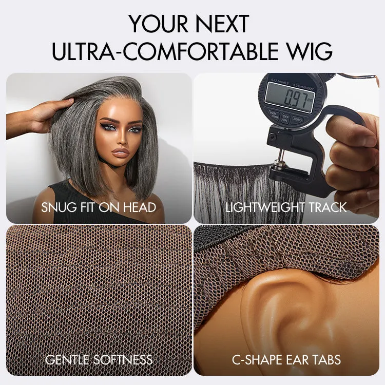 AiryFit Scalp Care Wigs -Salt and Pepper Glueless Minimalist HD Lace Bob Wig Pre-Cut Lace - US Only