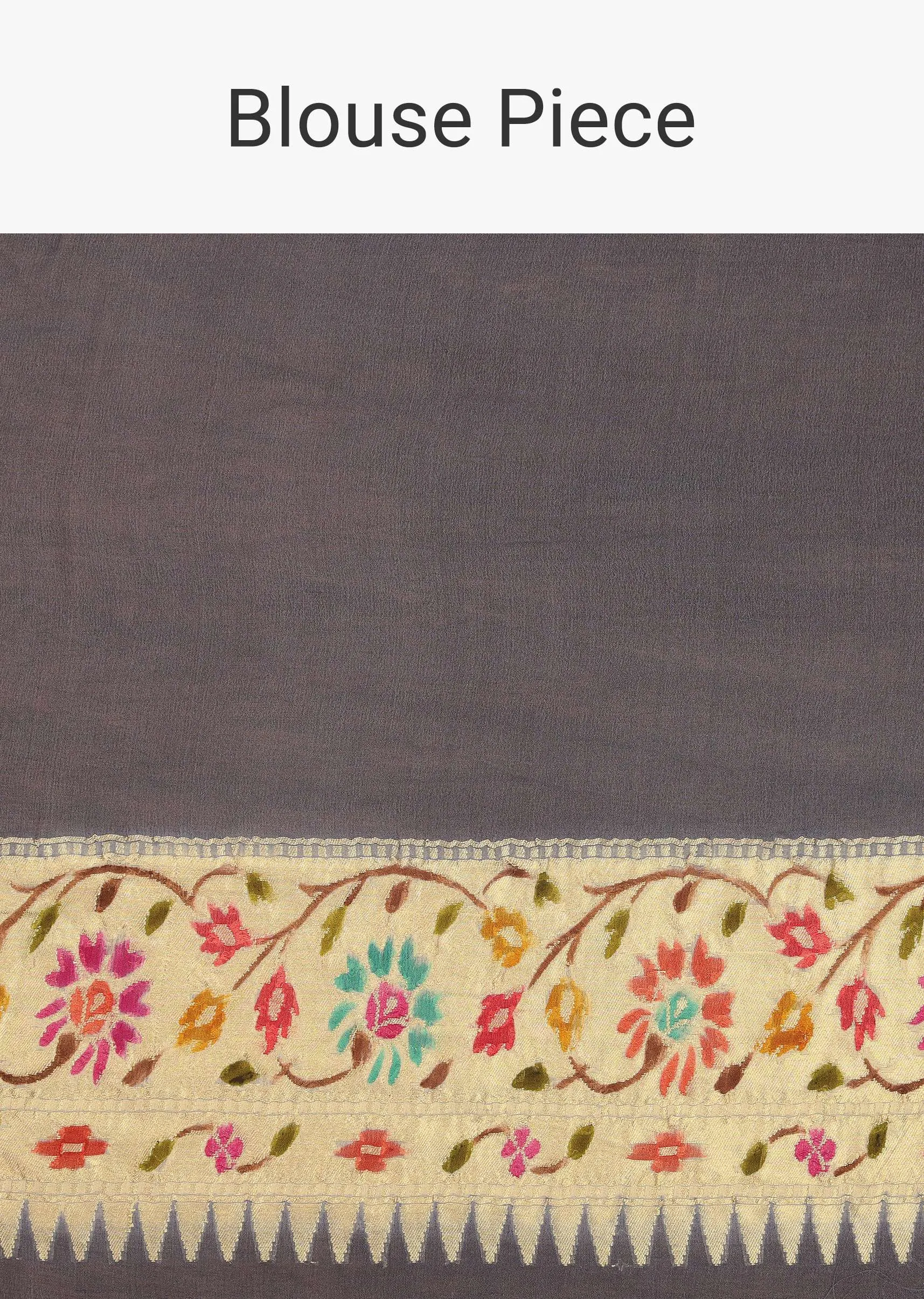 Cloud Grey Saree In Georgette With Banarasi Zari Meena Work Border And Unstitched Blouse