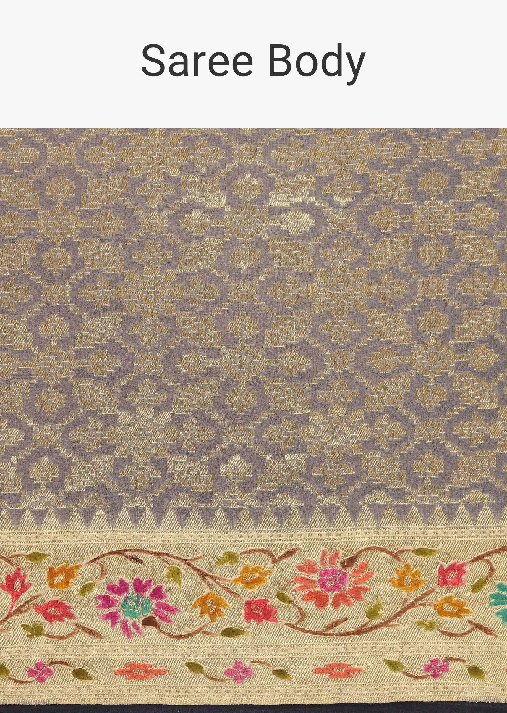 Cloud Grey Saree In Georgette With Banarasi Zari Meena Work Border And Unstitched Blouse