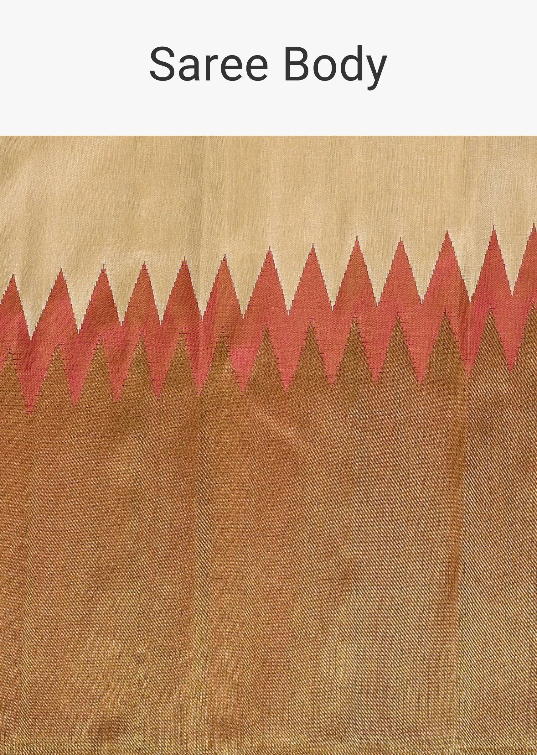 Copper Gold And Rapture Rose Saree In Pure Silk With An Unstitched Blouse