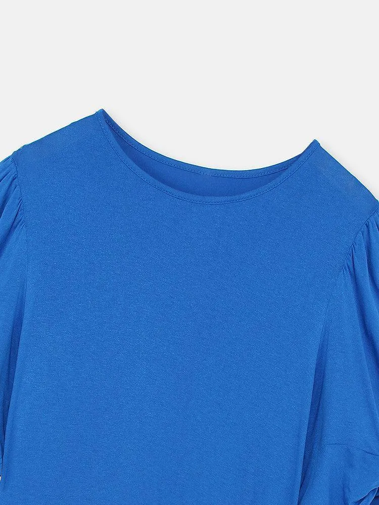 deanwangkt Women Pleats Solid Color Twist Sleeve Casual Dress
