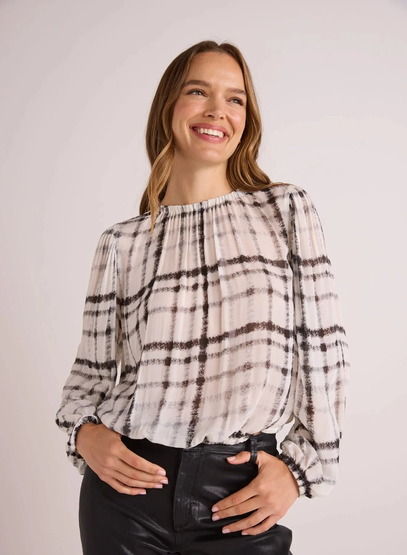 Elastic Shirred Top Brushed Plaid
