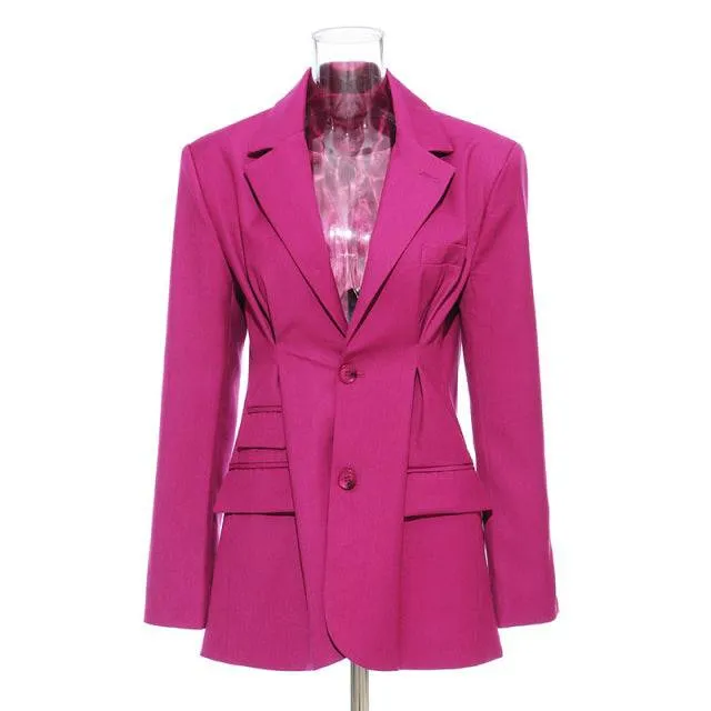 Elegant OL Style Blazer For Women Lapel Collar Long Sleeve