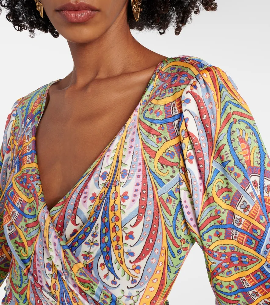 Etro Printed gathered jersey midi dress