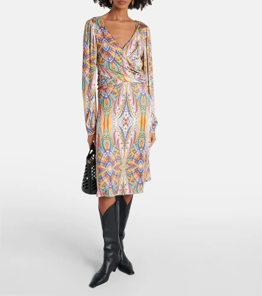 Etro Printed gathered jersey midi dress