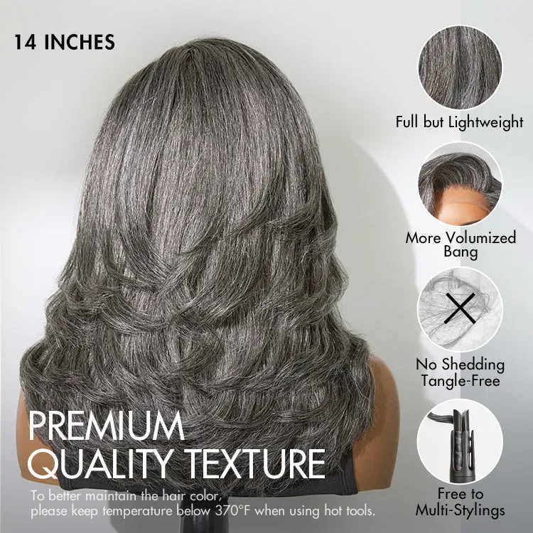 Layered Blowout Salt and Pepper Glueless Grey Wig Minimalist HD Lace Shoulder Length Wavy Wig