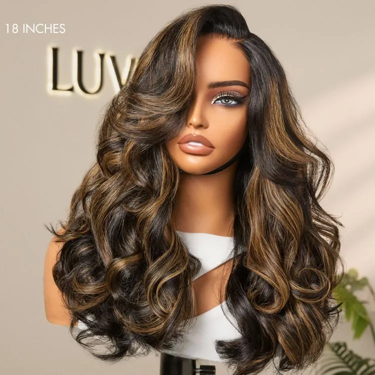 Luvme All-Day Comfort Wig 200% Density Brown Highlight Loose Body Wave Glueless Minimalist HD Lace Wig Pre-Cut Lace