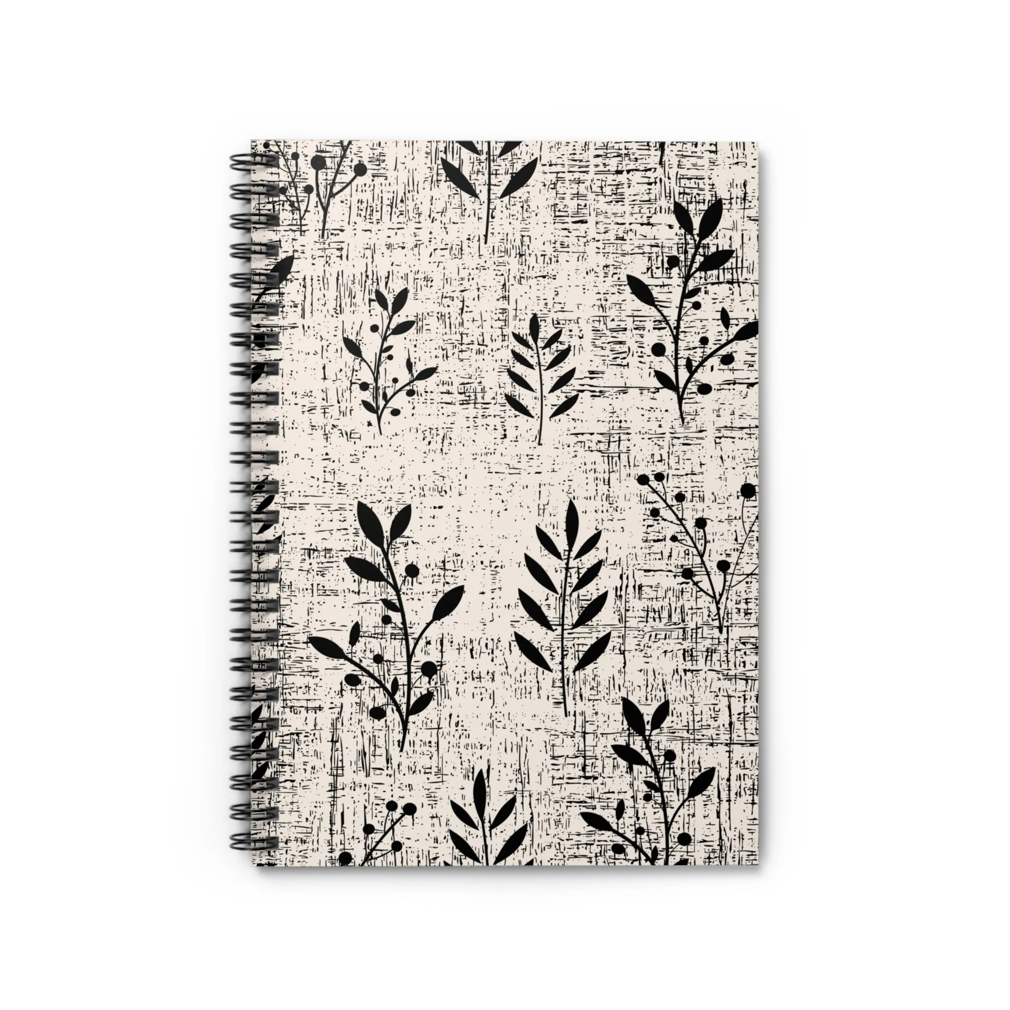 Monochrome Floral Pattern Spiral Notebook - Ruled Line: Elegant Black and White Design