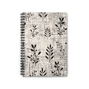 Monochrome Floral Pattern Spiral Notebook - Ruled Line: Elegant Black and White Design