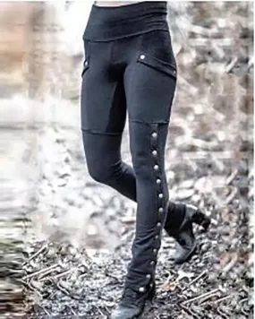 Retro Rivet Slit Slim Fit Stretch Pocket Retro Leggings