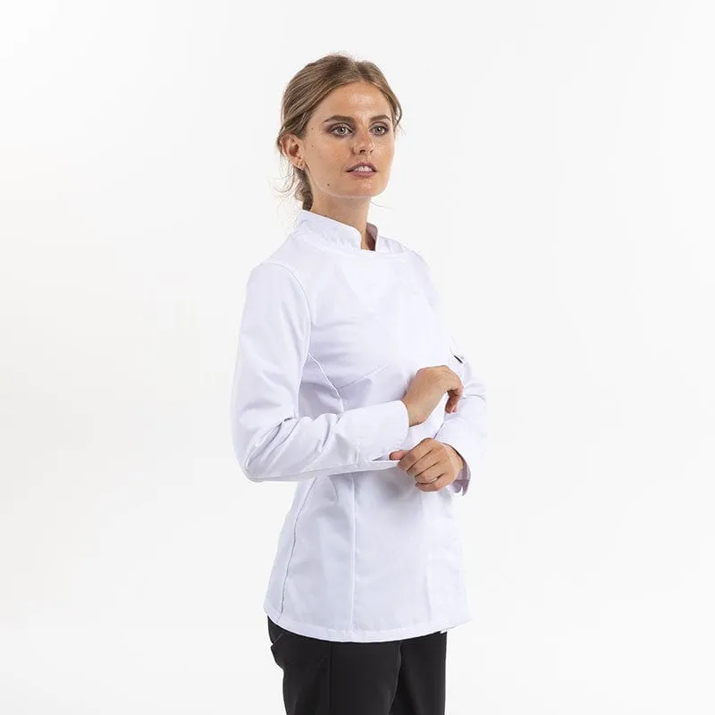 Women's White Kitchen Coat Long Sleeve Large Size - MANELLI